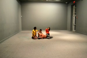 Performance still of Alexandra Pirici and Manuel Pelmuş's work for 'Time' at the Bass.