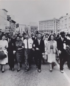 Moneta Sleet Jr., 'Rosa Parks, Dr. and Mrs. Abernathy, Dr. Ralph Bunche, and Dr. and Mrs. Martin Luther King, Jr. leading marchers into Montgomery,' 1965, printed circa 1970. (© Johnson Publishing Company, LLC)