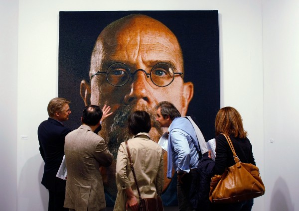 A self-portait by Chuch Close at Art Basel Miami Beach in 2008. (Photo by Joe Raedle/Getty Images)