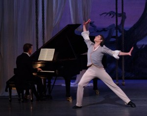 Pianist Cameron Grant and Russell Janzen as Schumann in Balanchine’s 'Davidsbündlertänze.' (Photo by Paul Kolnik/© The George Balanchine Trust)