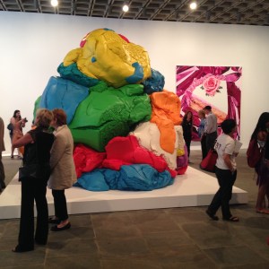 The top floor of the show, with 'Play-Doh' (1994–2014) and 'Cake' (1995–97). (Photo by the New York Observer)