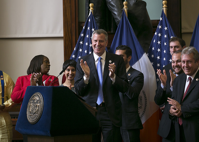 Mayor Bill de Blasio at a municipal identification card hearing.