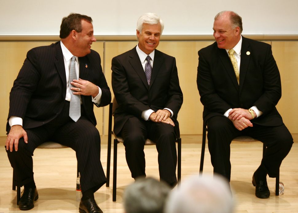 Chris Christie, George Norcross, center, and Steve Sweeney, right.
