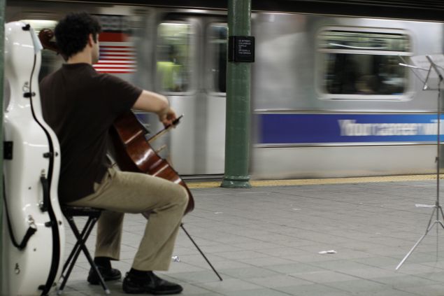 A musician plays music legally under MTA guidelines. (Getty)