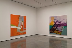 Installation view from Amy Sillman: ‘one lump or two.’ Shade (2010), Purple/Pipesmoker (2009). (Courtesy Chris Kendall Photo)
