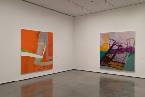 Installation view from Amy Sillman: ‘one lump or two.’ Shade (2010), Purple/Pipesmoker (2009). (Courtesy Chris Kendall Photo)