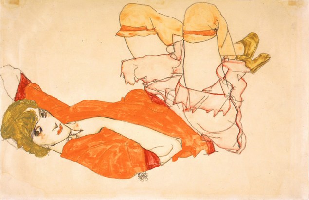 Egon Schiele, Wally in Red Blouse with Raised Knees, 1913. (Courtesy Neue Galerie)