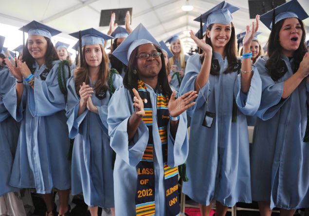 Graduating students applaud as US President Barack Obama speaks during commencement ceremonies at Barnard College May 14, 2012 in New York City. Obamawas in New York City to speak at the Barnard College commencement, appear for an interview on "The View" and to attend a campaign fundraiser. AFP PHOTO/Mandel NGAN (Photo credit should read MANDEL NGAN/AFP/GettyImages)Barnard College celebrates its 125th Anniversary this weekend. (Photo credit: Mandel Ngan)