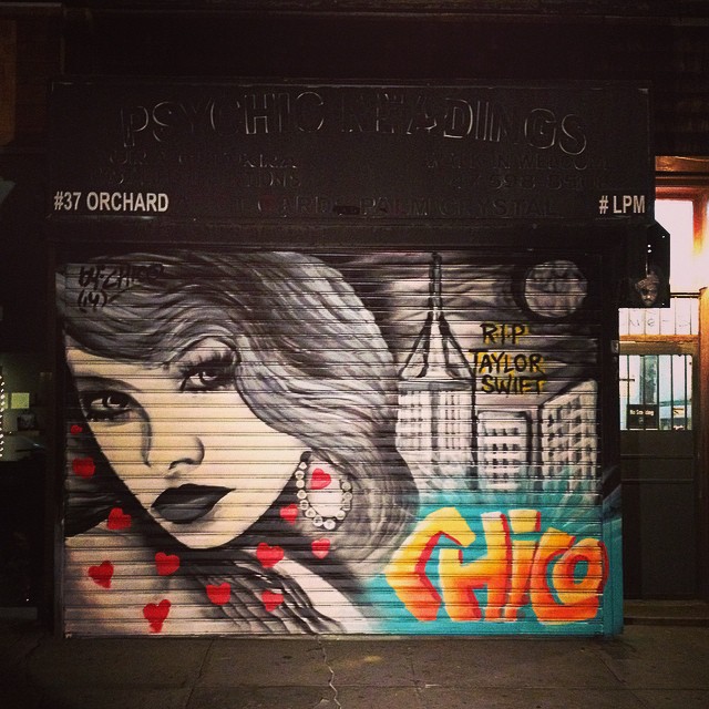 Renowned New York graffiti artist Chico painted a mural on the grate of the Lower East Side shop Le Petite Mort. (Courtesy Le Petite Mort's Facebook) 