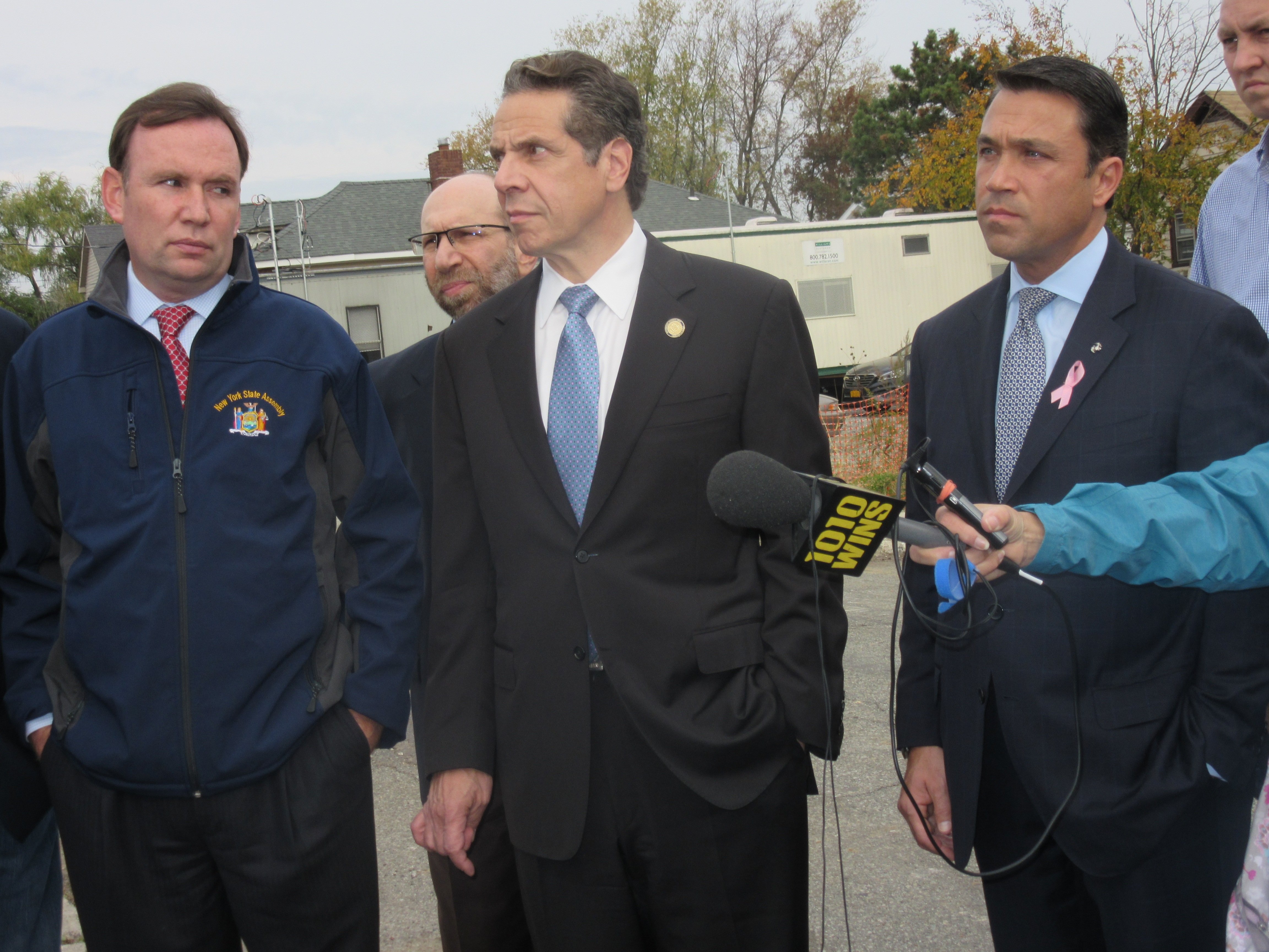Assemblyman Michael Cusick, Gov. Andrew Cuomo and Congressman Grimm in Staten Island today (Photo: Will Bredderman).