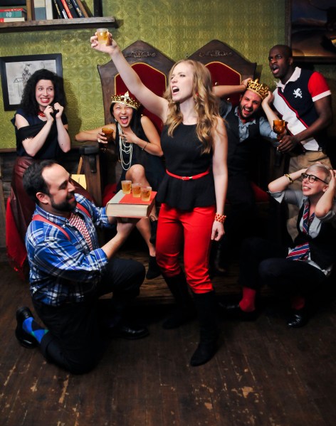 The cast of Drunk Shakespeare pregaming before the show. (photo courtesy: Drunk Shakespeare)