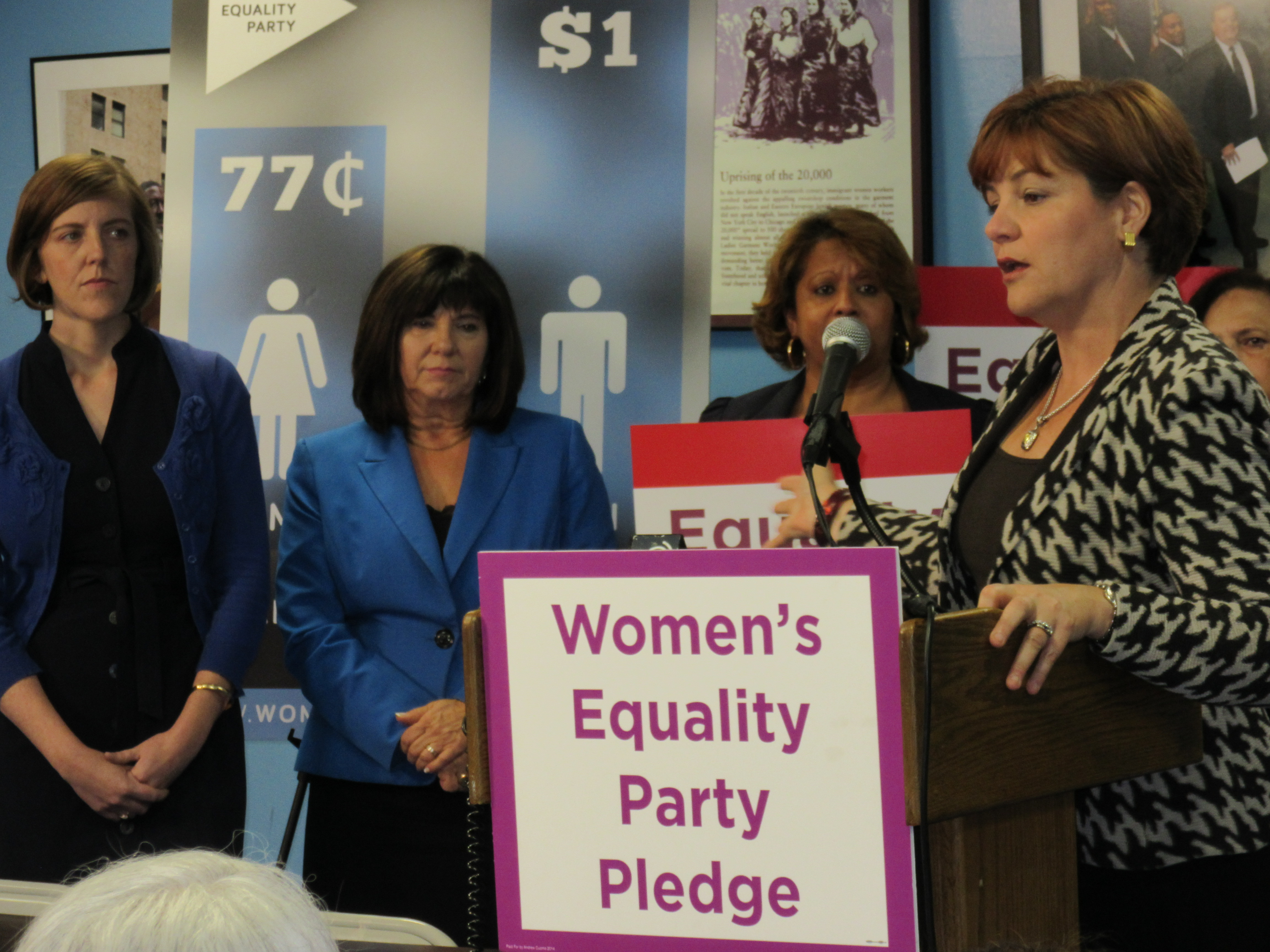 Christine Quinn talks about the new Women's Equality Party line (Photo: Will Bredderman).