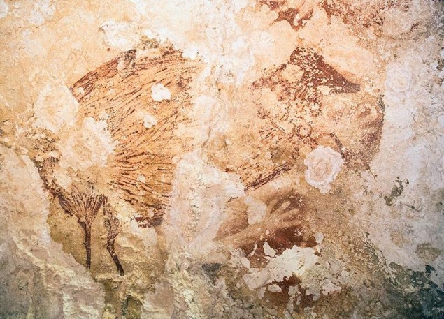 Cave paintings in Sulawesi, Indonesia. (Photo by Kinez Riza)