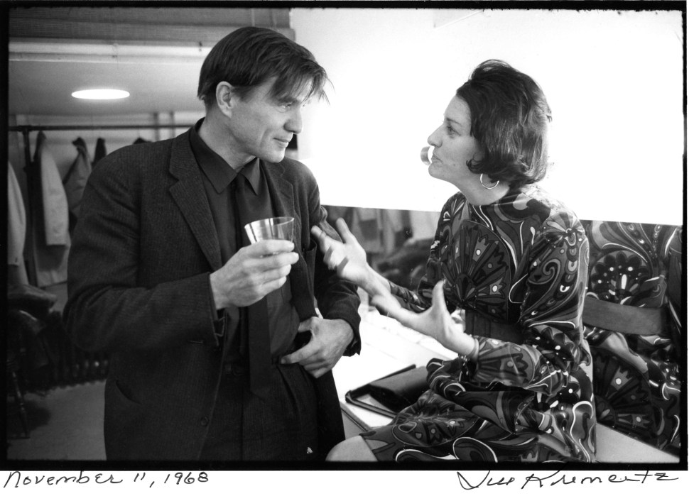 Galway Kinnell, who died yesterday at the age of 87, with Anne Sexton backstage at the 92d Street Poetry Center, November 11, 1968. (Photograph by Jill Krementz)