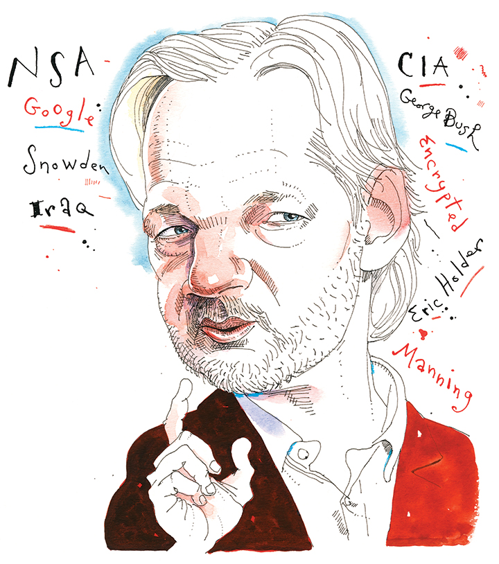 Wikileaks founder Julian Assange as illustrated for the Observer in 2015. 
