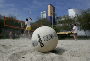 Google employees play volleyball at the Google headquarters. (Photo: Getty)