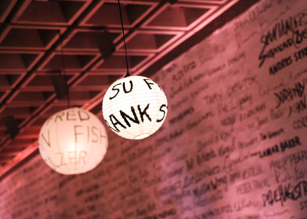 Artists' names on the lights and walls of the Whitney. (Photo courtesy Billy Farrell)
