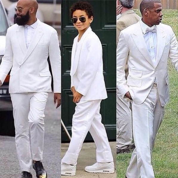 Groom Alan Foster, Solange's son Julez, and Jay Z all wore white to the ceremony. (Photo via instagram.com/beyonce)