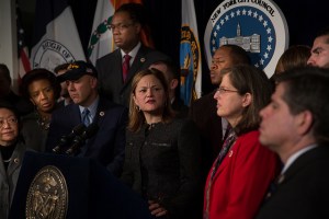 Council Speaker Melissa Mark-Viverito with colleagues in December to affirm her support for the police. (Photo: William Alatriste/NYC Council)