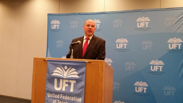 UFT President Michael Mulgrew today. (Photo: Ross Barkan)