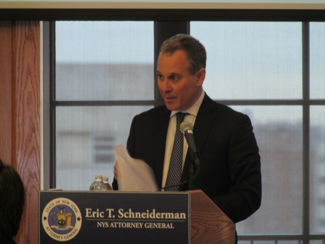 Attorney General Eric Schneiderman today (Photo: Will Bredderman).