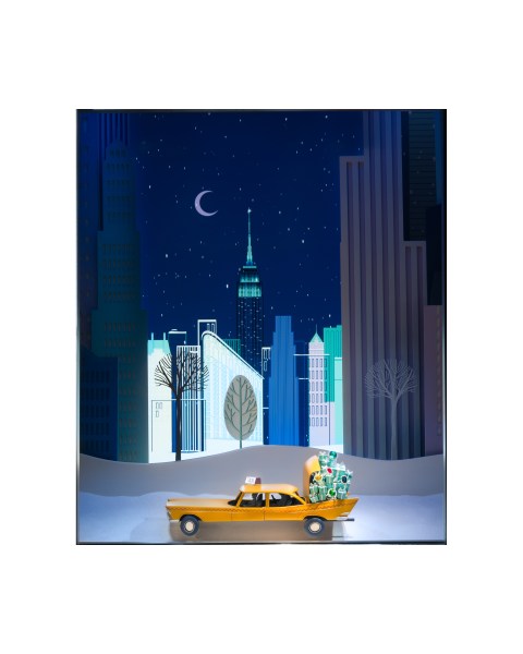 A taxi with a trunk full of Tiffany boxes. (Photo via Tiffany & Co.)