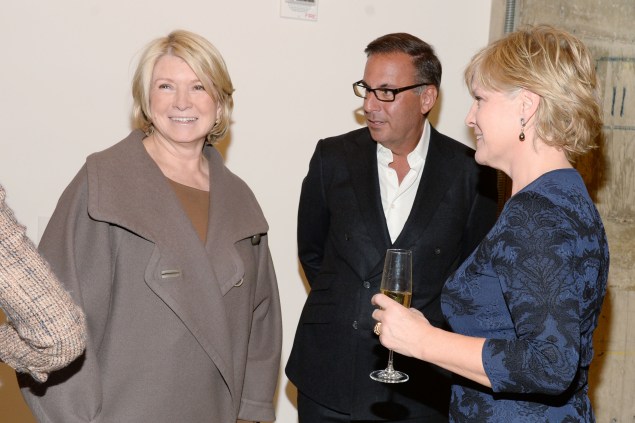 Martha Stewart, Richard Perry and Janet Gordon Lennox at the Charles March ‘Wood Land’ Opening hosted by Adam Lindemann. (Photo: Patrick McMullan)