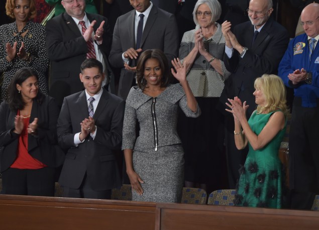 First Lady Michelle Obama arrives at the U.S. Capitol for the State of the Union Address. (Photo via Getty)