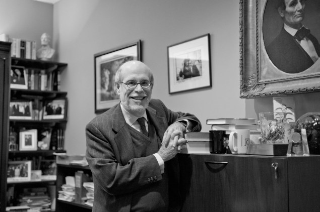 Harold Holzer, in his office surrounded by his collection of Lincoln memorabilia, will retire from the Met this summer. (Photo by Jackie Neale Chadwick, courtesy Metropolitan Museum of Art)