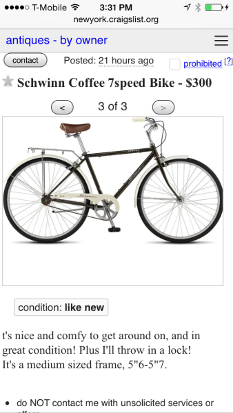 A bicycle remarkable similar to the author's turns up on Craigslist.