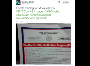A City Council staffer's tweet of a memo on IDNYC. (Screengrab: Twitter)