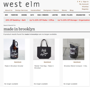 West Elm's "Made in Brooklyn" line is now listed as not available online.