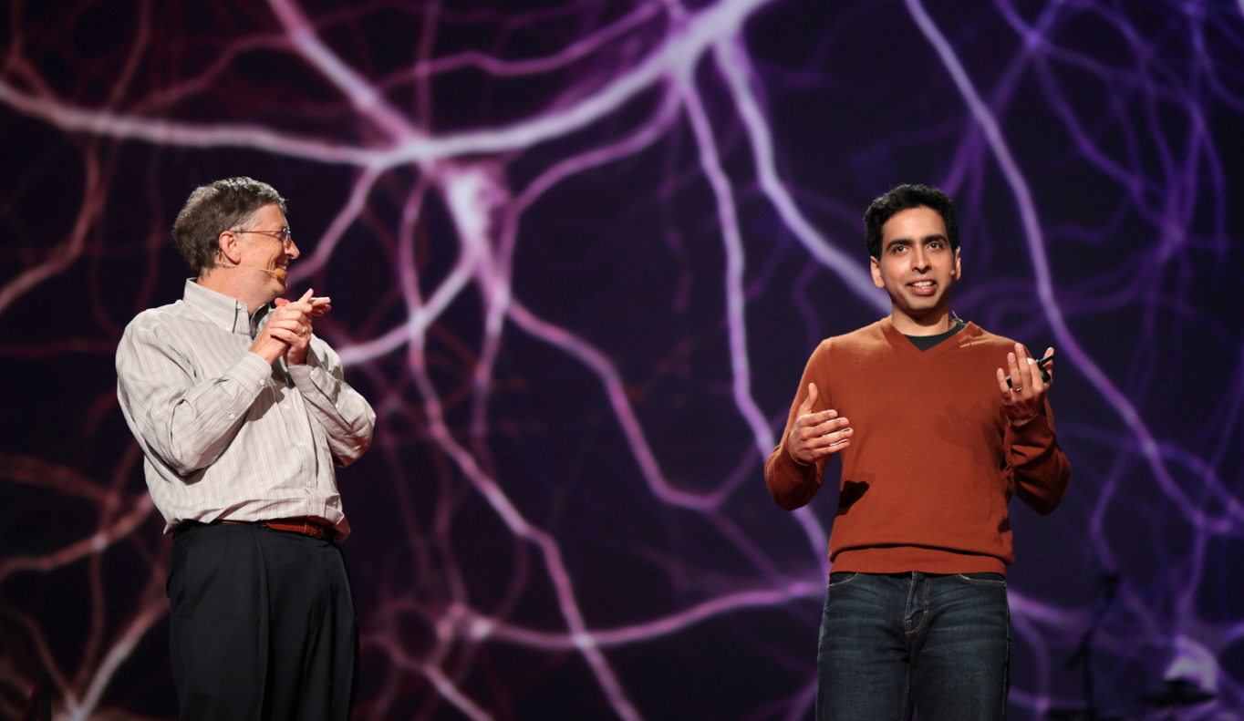 Salman Khan on stage at a TED event held by Bill Gates. Khan Academy is one of the exemplars in online education—it comes up as the crowd favorite from everyone in digital learning. (Photo via Steve Jurvetson)