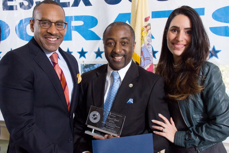Essex County Democratic Chairman Leroy Jones, left, this morning with CWA Leader (and honoree) Lionel Leach and state Senator M. Teresa Ruiz (D-29).