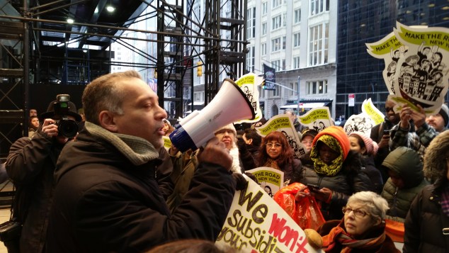 Progressive rail against the 421-a tax abatement outside One57 today. (Photo: Ross Barkan/New York Observer)