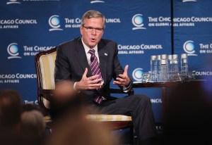 Jeb Bush speaking to the Chicago Council on Global Affairs on February 18. (Photo by Scott Olson/Getty Images)