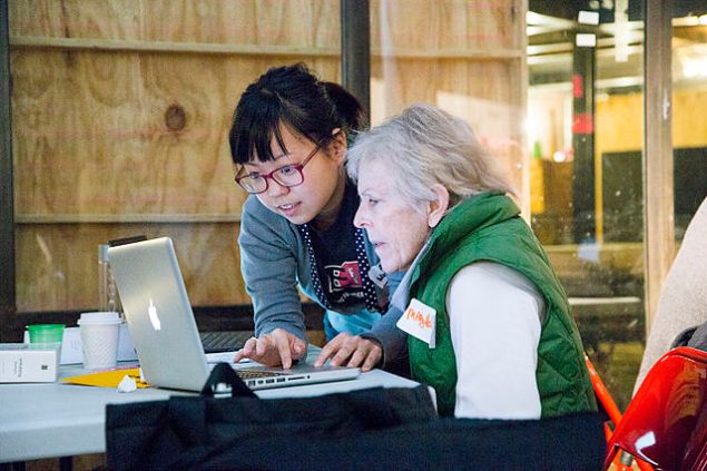 Participants at the 2014 Art+Feminism Wikipedia Edit-a-thon at Eyebeam, New York City. (Photo: CC BY-SA 4.0 Michael Mandiberg)