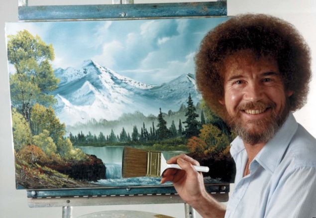 This undated image released by Copyright Bob Ross Inc./The Joy of Painting, shows the late Bob Ross, host of the PBS series "The Joy of Painting." PBS said Thursday it's posted a video remix with clips from "The Joy of Painting" instructional series, featuring the late Bob Ross. The "Happy Painter" remix is from John Boswell, who created the "Garden of Your Mind" video tribute to Fred Rogers. That mashup of clips from "Mister Rogers' Neighborhood" has been viewed nearly 6 million times on YouTube. "The Joy of Painting," still seen in repeats, aired on PBS from 1983 to 1994 with its bushy-haired, mellow-voiced host. Ross died in 1995. (AP Photo/Copyright Bob Ross Inc. ® The Joy of Painting)