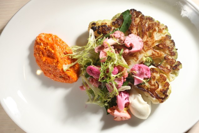 The cauliflower steak, with romesco and vegetable chutney. (Photo: