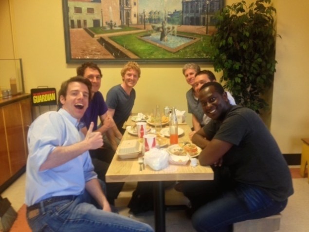 Among those meeting at El Tepa Taqueria to celebrate the Ripple/Stripe merger were Jed McCaleb (center left), Patrick Collison (far left) and Chris Larsen (far right)