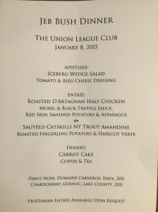 The menu from a dinner with Jeb Bush that sent shockwaves through New Jersey's political class when it was discovered that attendees included the governors' strongest supporters. Their names are revealed here for the first time.