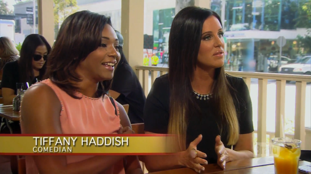 "this is my friend Tiffany, btw she's a COMEDIAN"