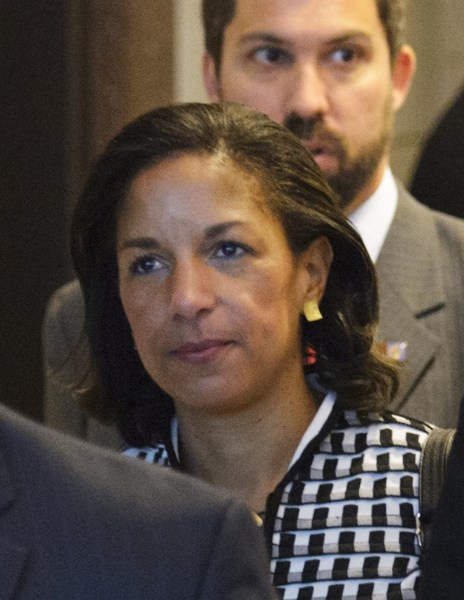 US Ambassador to the United Nations Susan Rice is seen in the US Capitol after meeting with Senator Susan Collins, R-ME, and Senator Bob Corker, R-TN, on November 28, 2012 at the Senate Visitors Center at the US Capitol in Washington, DC. Rice has been under fire from Republicans regarding her comments after the Benghazi attack which left four US citizens dead. AFP PHOTO/Mandel NGAN (Photo credit should read MANDEL NGAN/AFP/Getty Images)