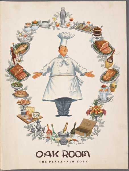 Dinner menu from the Oak Room - The Plaza Hotel, 1958. (Photo Credit: Rare Books Division, The New York Public Library)
