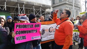 The "Real Affordability for All" rally outside City Hall today. (Photo: Ross Barkan/New York Observer)
