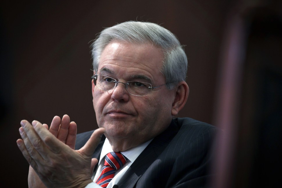  U.S. Sen. Robert Menendez (D-NJ) listens during forum on 'America's Strategic Dilemma: A Revisionist Russia in a Complex World' at Center for Strategic and International Studies (CSIS) March 9, 2015 in Washington, DC. It has been reported that the U.S. Justice Department was planning to file corruption charges against Sen. Menendez, possibly in weeks. (Photo by Alex Wong/Getty Images)
