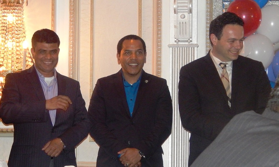 Paterson Councilman Mohammed Akhtaruzzaman (left), with his colleagues, Councilman Julio Tavarez and Councilman Andre Sayegh.
