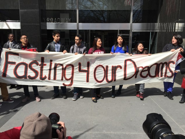 Led by Monica Sibri (middle) students advocating the DREAM Act have gone on a hunger strike (Ben Shapiro/New York Observer)