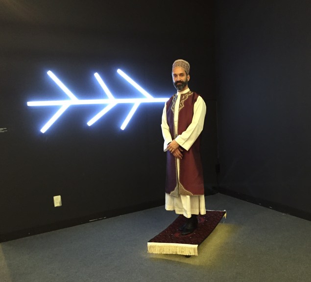 Darvish Fakhr at the Armory Show with his work "The Flying Carpet" (Photo: Alanna Martinez).