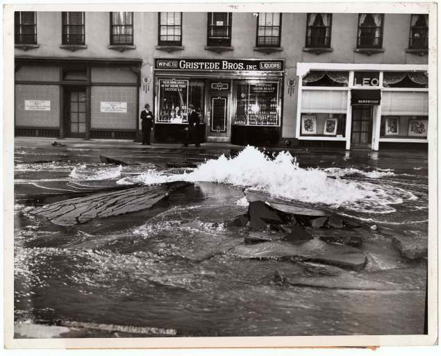 "Water Main Burst Uproots Madison Ave. New York, May 25, 1945," by Weegee (Photo courtesy of ICP)